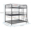 Triple Bunk Bed, Full Size With Sturdy Metal Frame And Safe Stairs - Black
