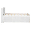 Twin Size Platform Bed with Storage Headboard, USB, Twin Size Trundle and 3 Drawers, White
