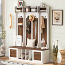 5 In 1 Entryway Bench With Coat Rack, 7 Sturdy Hooks, 2 Spacious Drawers And Adjustable Shelves
