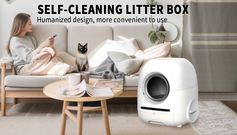 Self-Cleaning Cat Litter Box, 68L+9L, Suitable For A Variety Of Cat Litter, App Control, Real-Time Video, Photo And Video, Safe And Reliable, Ionic Deodorization, With Exhaust Hose, Support Wifi - White