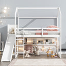 House Loft Bed With Slide, Storage Shelves And Light, Climbing Ramp