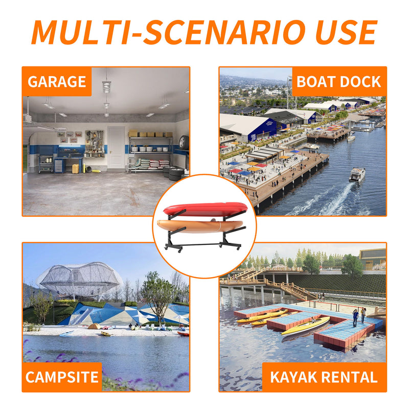 Freestanding Kayak Storage Rack With Lockable Wheels For Kayak, Canoe, Sup & Surfboard