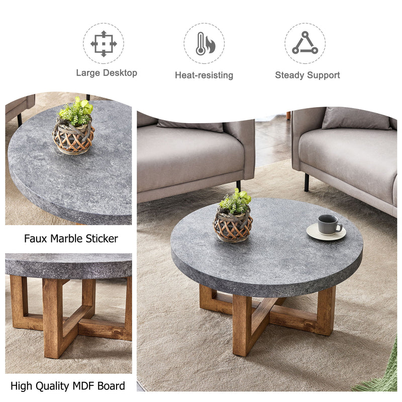 Modern Retro Texture Round Coffee Table With Crossed Legs - Gray