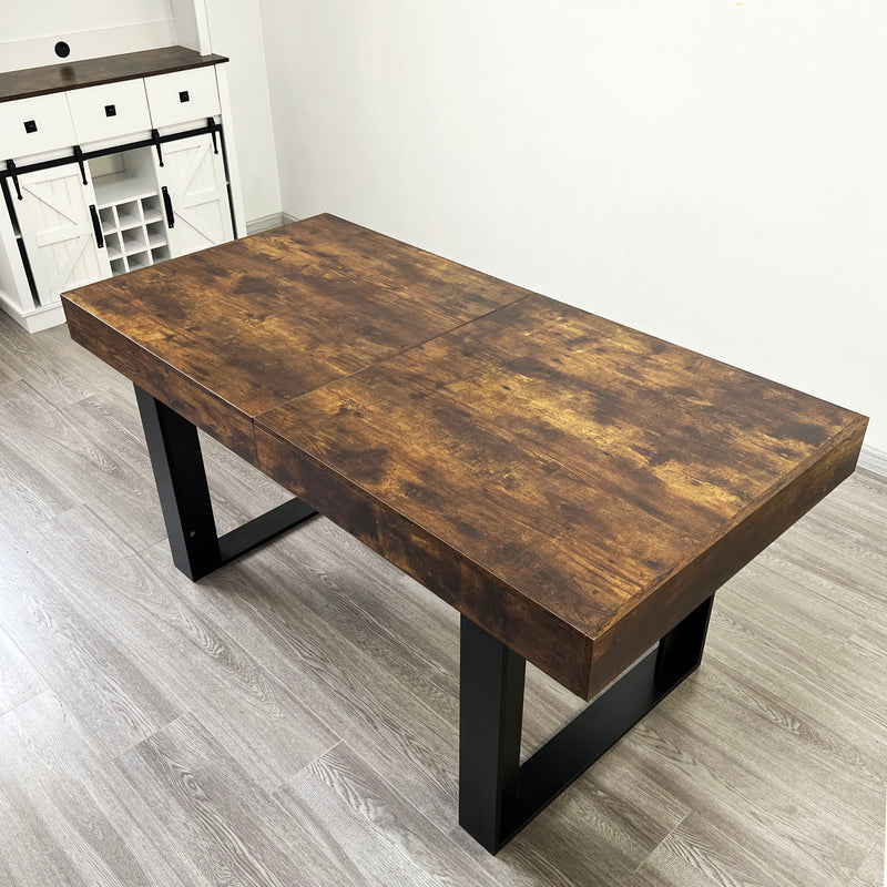 Extendable Dining Room Table For 6 8 10, Modern Farmhouse Wooden Kitchen Expanding Table, Long Large Expandable Dining Room Conference Table - Deep Rustic Brown