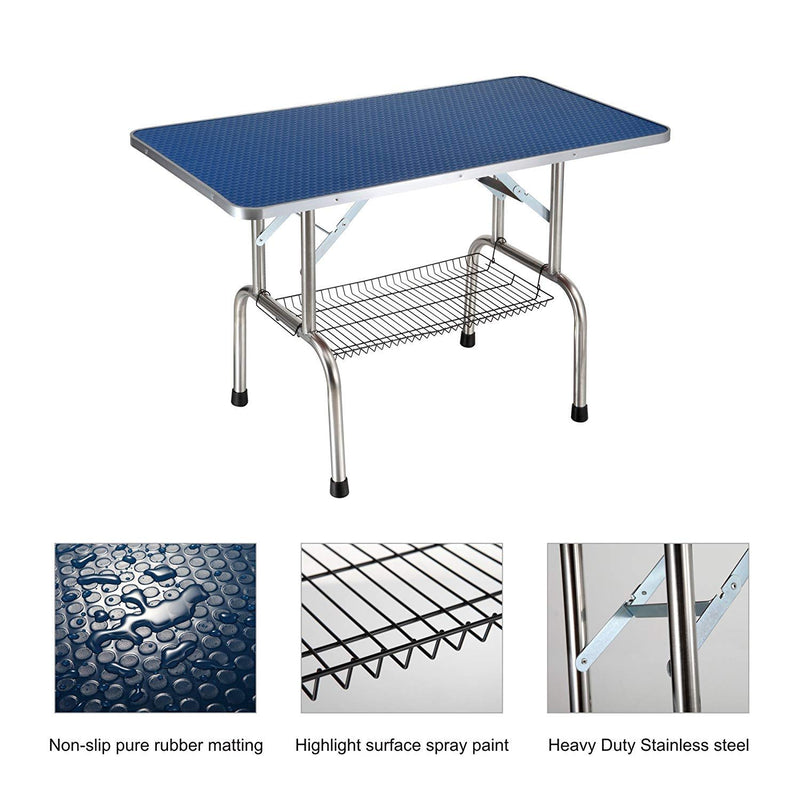 Folding Dog Pet Grooming Table Stainless Steel Frame Rubber Mat On Board With Adjustable Arm And Clamps Pet Dog Cat Grooming Table