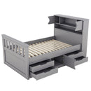 Captain Platform Bed Frame With Storage Bookcases, Shelves, And 4 Drawers