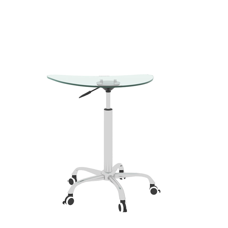 Adjustable Height Black Tempered Glass Table Desk Table With Lockable Wheels