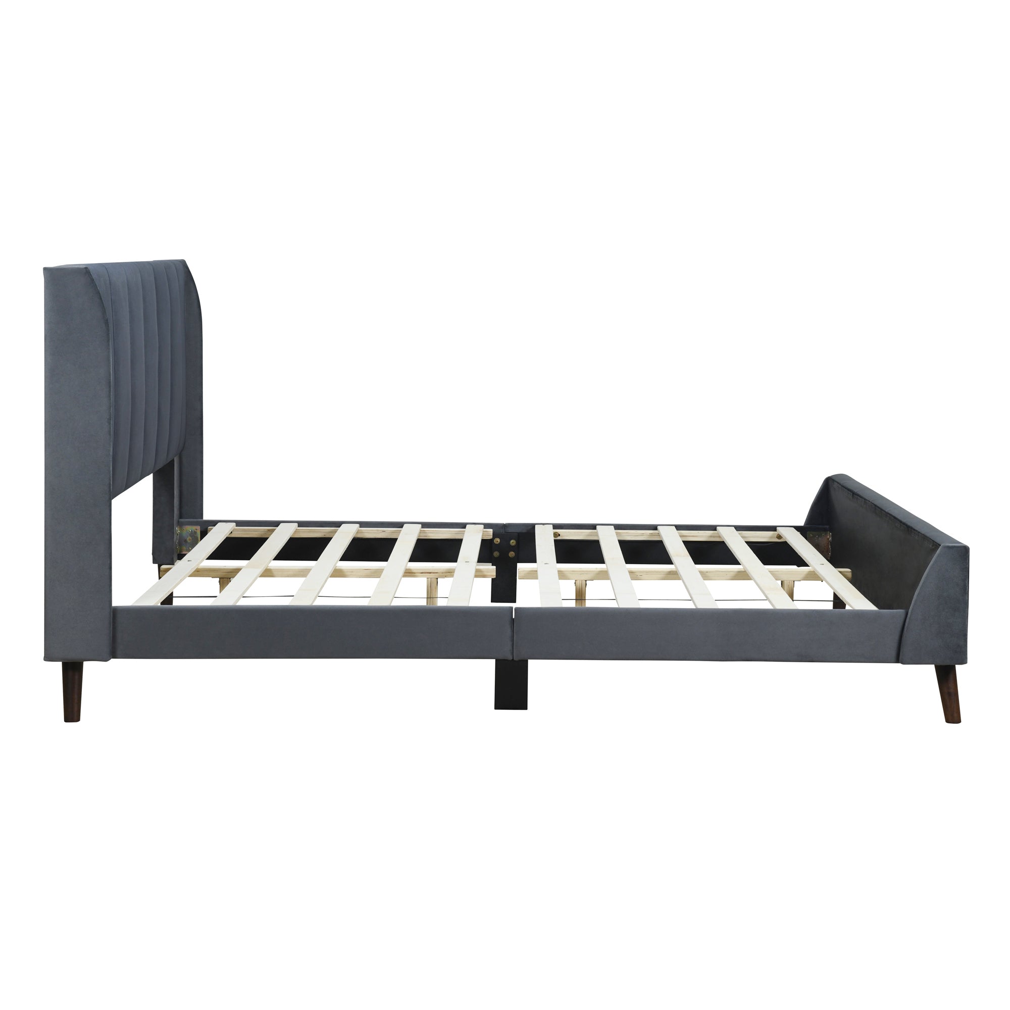 Queen Size Upholstered Platform Bed, Velvet, Gray - Atlantic Fine Furniture Melbourne FL