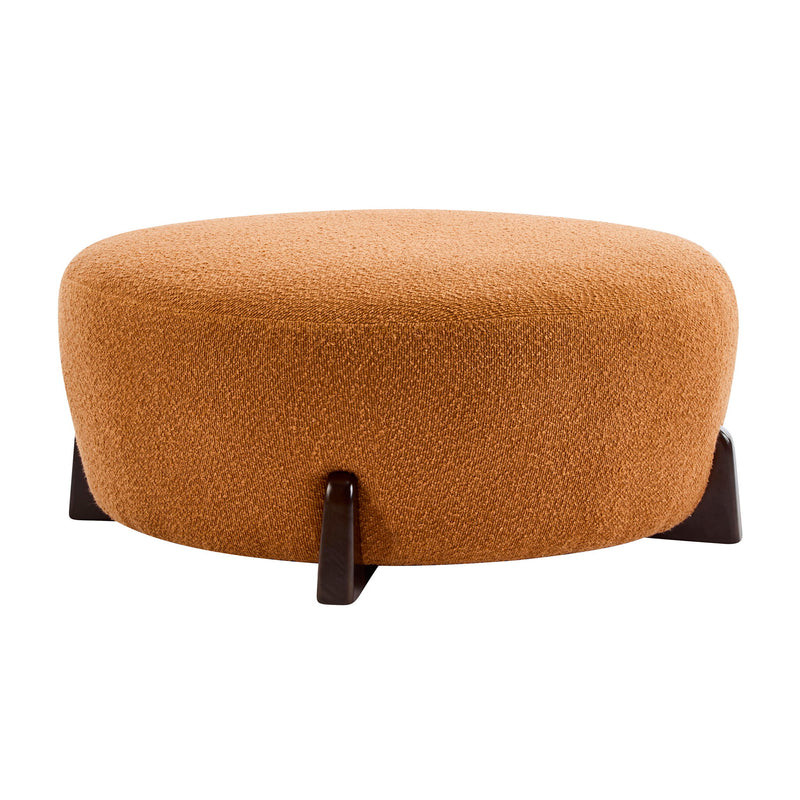 Modish - Round Ottoman - Natural Wood / Pumpkin Orange