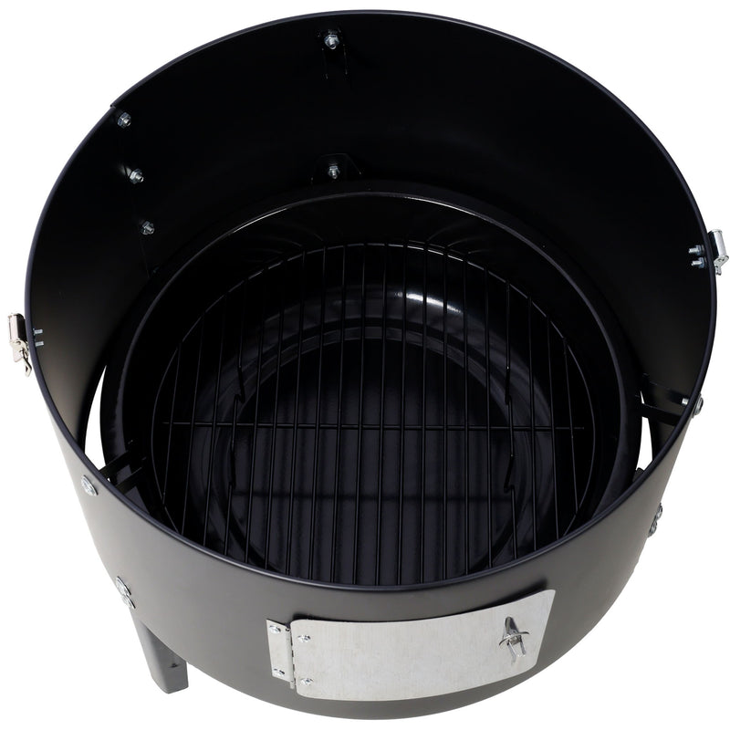 Heavy Duty Round Bbq Grill 17" Steel Charcoal Smoker For Outdoor Cooking - Black