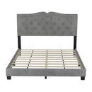 Queen Size Upholstered Bed Frame with Rivet Design, Modern Velvet Platform Bed with Tufted Headboard,Gray