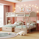 Bunk Bed, Triple Bed With Drawers And Guardrails