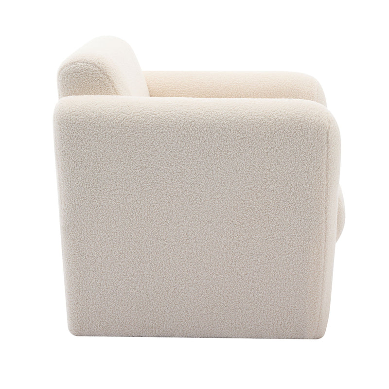 Modern Accent Chair Lambskin Sherpa Fabric Upholstered Comfy With Pillow