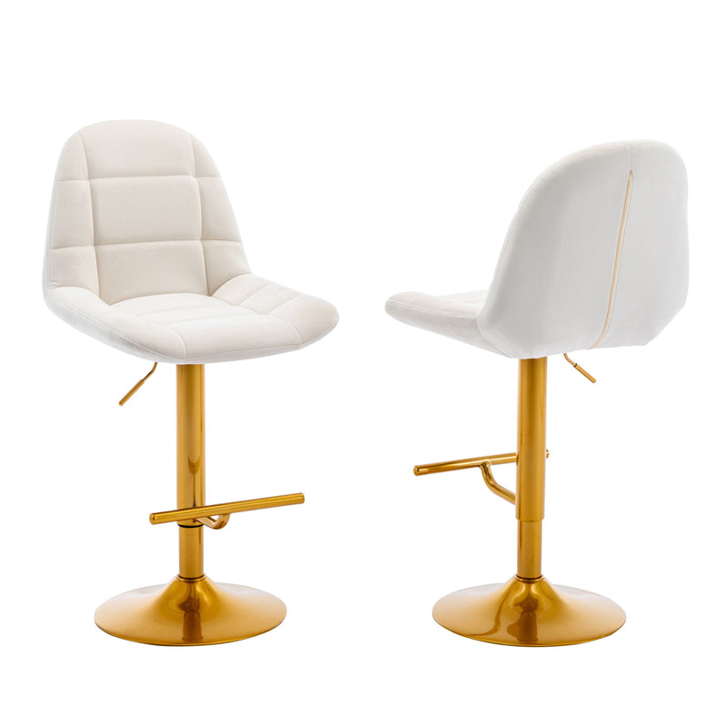 Velvet Swive Bar Stools Adjustable Counter Height Bar Chairs With Back Gold Base Modern Stool Chair For Kitchen Island Dining Room (Set of 2) - White