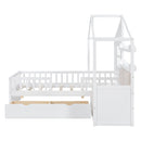 House Bed With Sofa, Kids Platform Bed With 2 Drawers And Storage Shelf