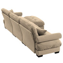 Modern Sectional Sofa With Ottoman, Round Bolster Armrests, Waist And Throw Pillows