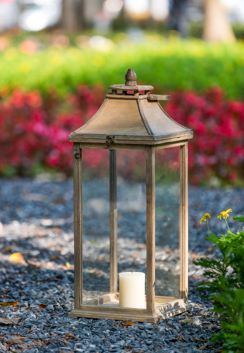 Wooden Candle Lantern Decorative, Hurricane Lantern Holder Decor For Indoor Outdoor, Home Garden Wedding (Set of 2) - Ivory