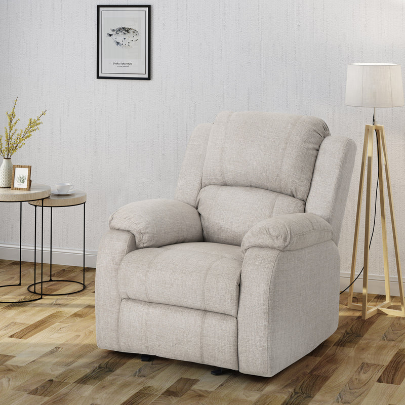 Manual Recliner Chair in Beige Linen Fabric, Dimensions 34.5' x 39' x 39