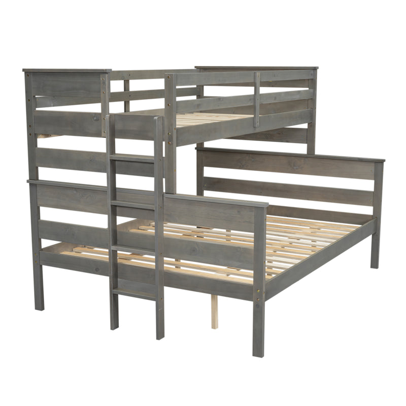 Wood Twin over Full Bunk Bed with Ladder, Gray