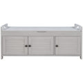 Storage Bench With 3 Shutter-Shaped Doors, Shoe Bench With Removable Cushion And Hidden Storage Space