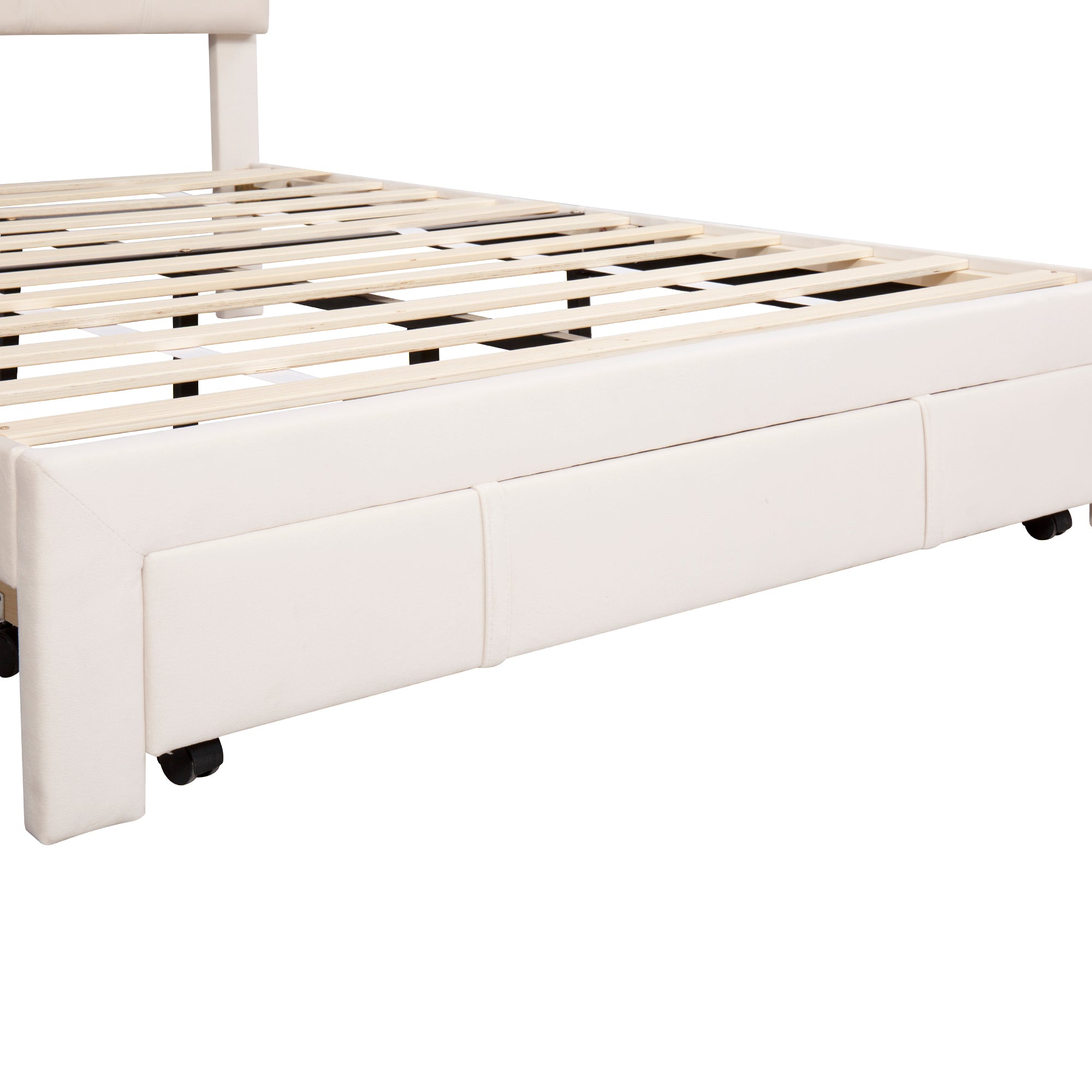Full Size Storage Bed Velvet Upholstered Platform Bed with a Big Drawer - Beige