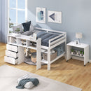 Full Size Low Loft Bed with Rolling Portable Desk, Drawers and Shelves, White(Old SKU: GX000711AAK)