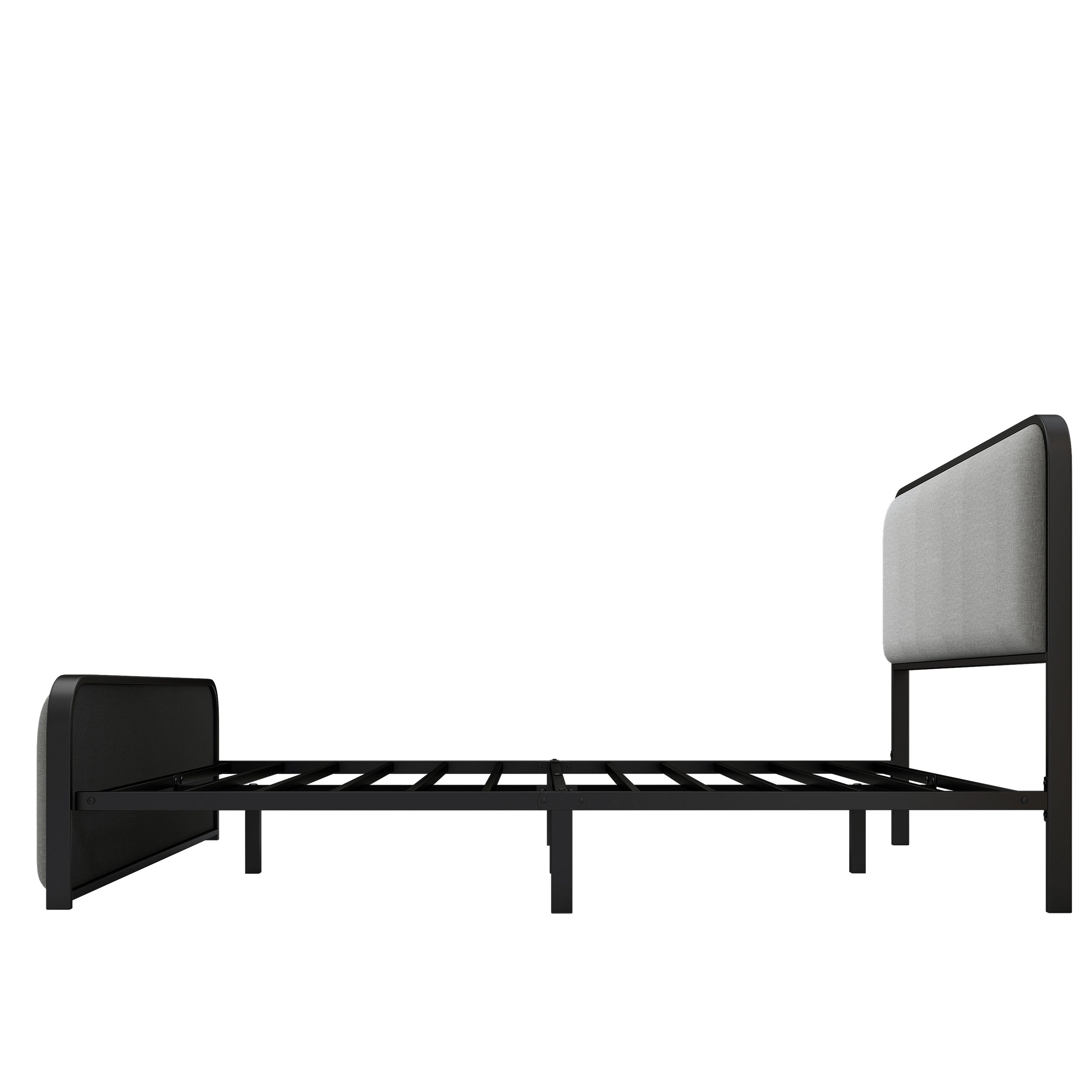 Modern Metal Bed Frame with Curved Upholstered Headboard and Footboard Bed with Under Bed Storage, Heavy Duty Metal Slats, Queen Size, Grey - Atlantic Fine Furniture Melbourne FL
