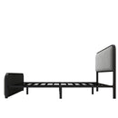 Modern Metal Bed Frame with Curved Upholstered Headboard and Footboard Bed with Under Bed Storage, Heavy Duty Metal Slats, Queen Size, Grey