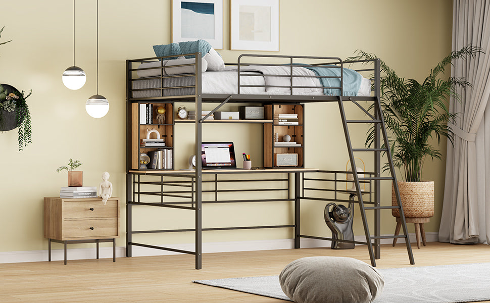 Full Size Loft Bed with Desk and Shelf , Loft Bed with Ladder,Full,Black - Atlantic Fine Furniture Melbourne FL