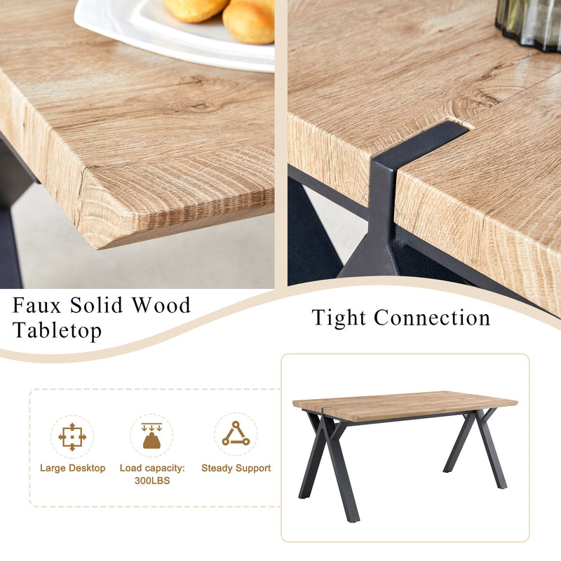 Wood Textured Dining Table With A Frame Legs.Density Board Sticker Pipe Spraying, Suitable For Various Occasions Such As Living Rooms - Black