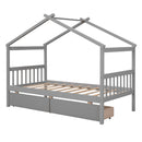 Twin Size Wooden House Bed with Drawers, Gray