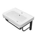 Wall Mounted Rectangular Bathroom Sink With 304 Stainless Steel Towel Bar & Overflow - White