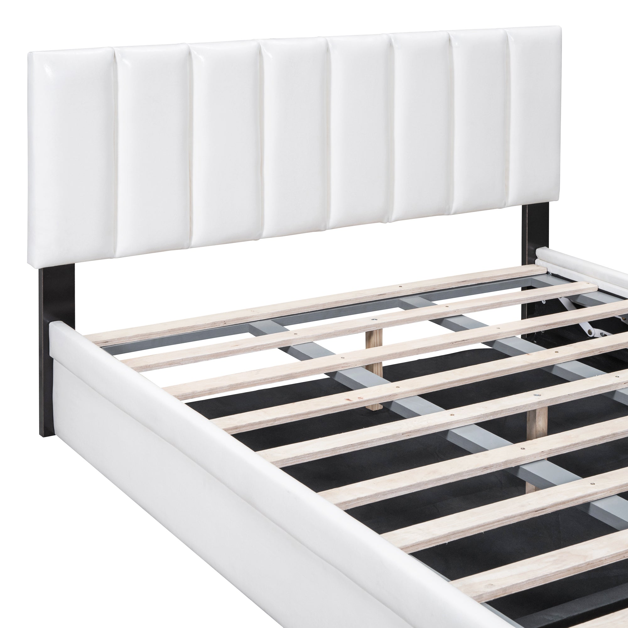 Full Size Upholstered Bed with Hydraulic Storage System and Drawer, White - Atlantic Fine Furniture Melbourne FL