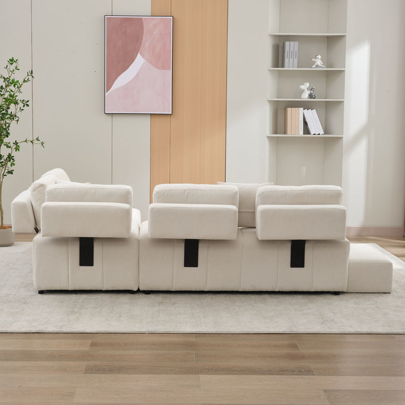 L-Shaped Sofa Sectional Sofa Couch With 2 Stools And 2 Lumbar Pillows For Living Room