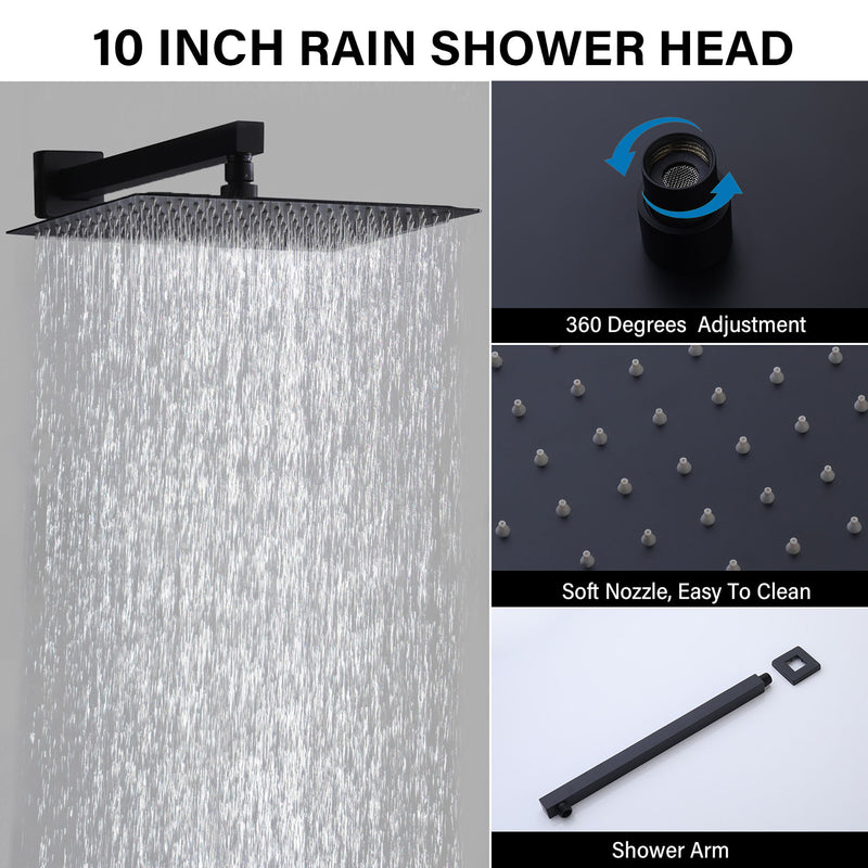 Modern Black Shower Faucet Set Rainfall System With 10" Shower Head And Handheld Combo Stainless Steel - Matte Black