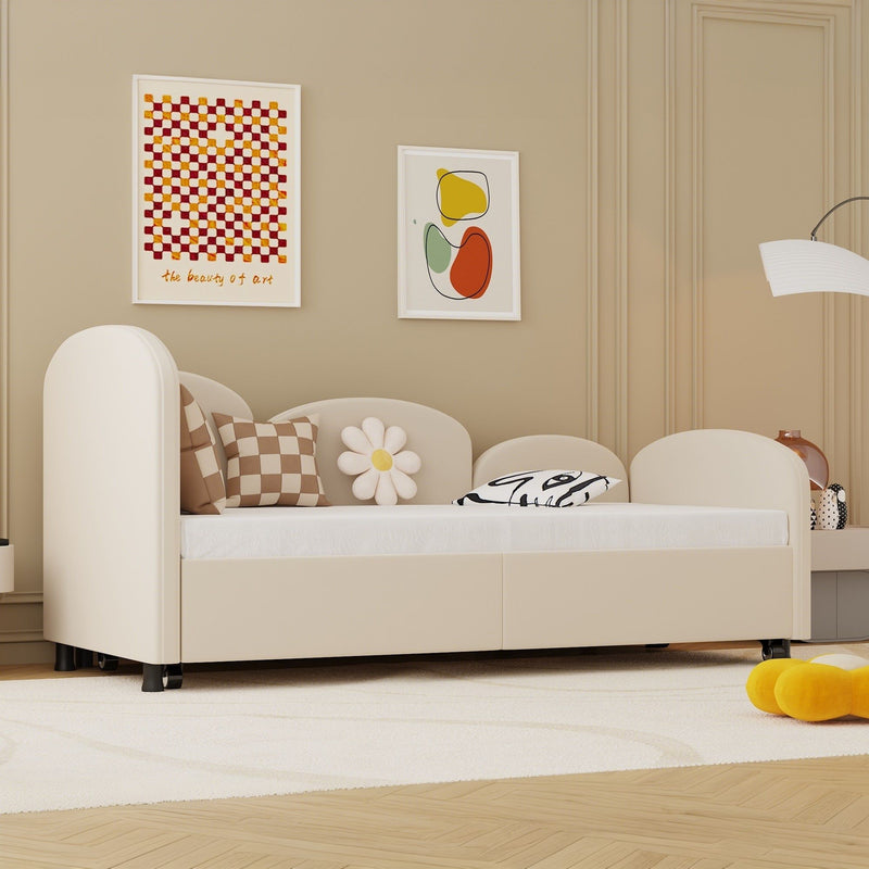 Modern Velvet Upholstered Daybed With Additional Bed Frame