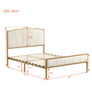 Full Size Bed Frame, Modern Upholstered Bed Frame with Tufted Headboard, Golden Metal Platform Bed Frame with Wood Slat Support, Noise Free, No Box Spring Needed,Beige