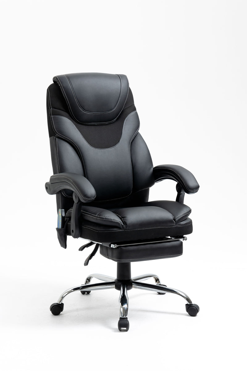 Massage Reclining Office Chair With Footrest, High Back Computer Chair Home Desk Ergonomic Executive Office Chair With Armrests, Adjustable Height - Black
