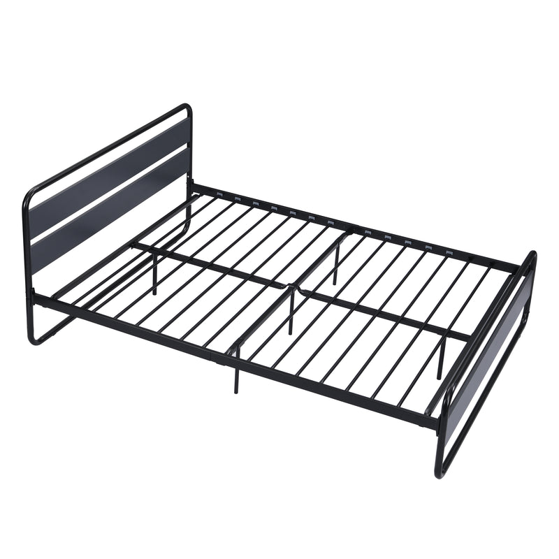 Industrial Platform Queen Bed Frame/Mattress Foundation with Rustic Headboard and Footboard, Strong Steel Slat Support, No Box Spring Needed, Noise Free, Easy Assembly