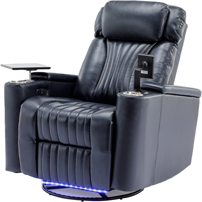 270 Degree Power Swivel Recliner, Home Theater Seating With Hidden Arm Storage And LED Light Strip, Cup Holder, 360 Degree Swivel Tray Table, And Cell Phone Holder, Soft Living Room Chair