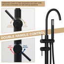 Freestanding Bathtub Faucet Floor Mount Tub Filler With Swivel Gooseneck Spout And Cylinder Handheld