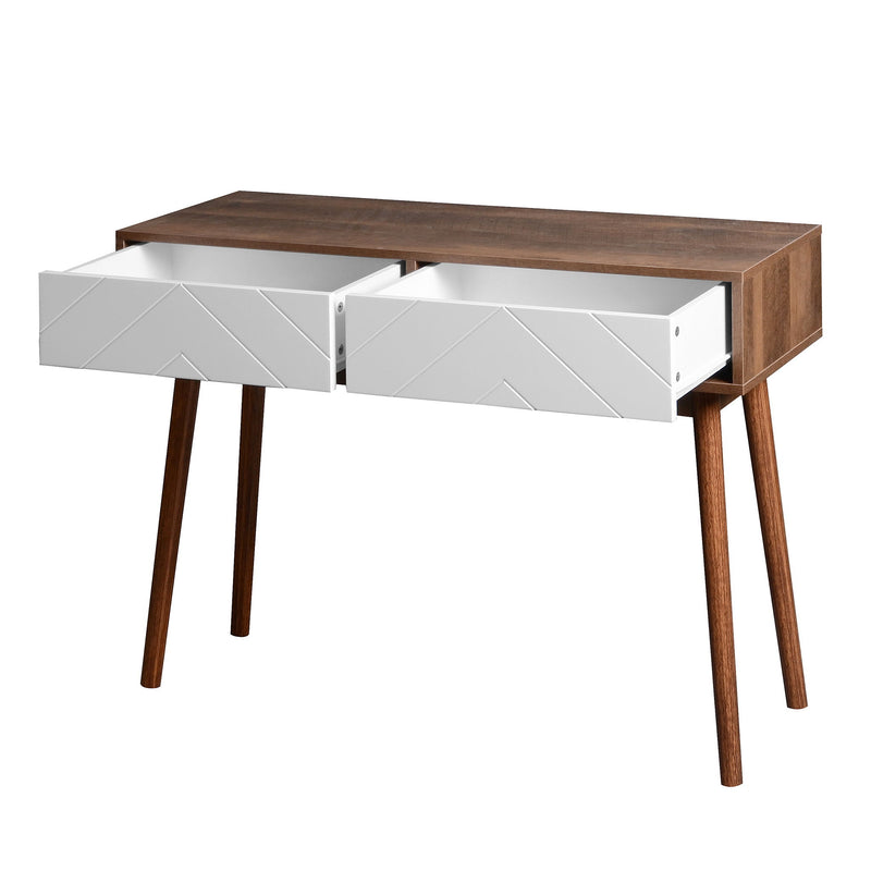 Rustic Entryway Console Table With Carved Panel Drawers And Wood Legs - Natural
