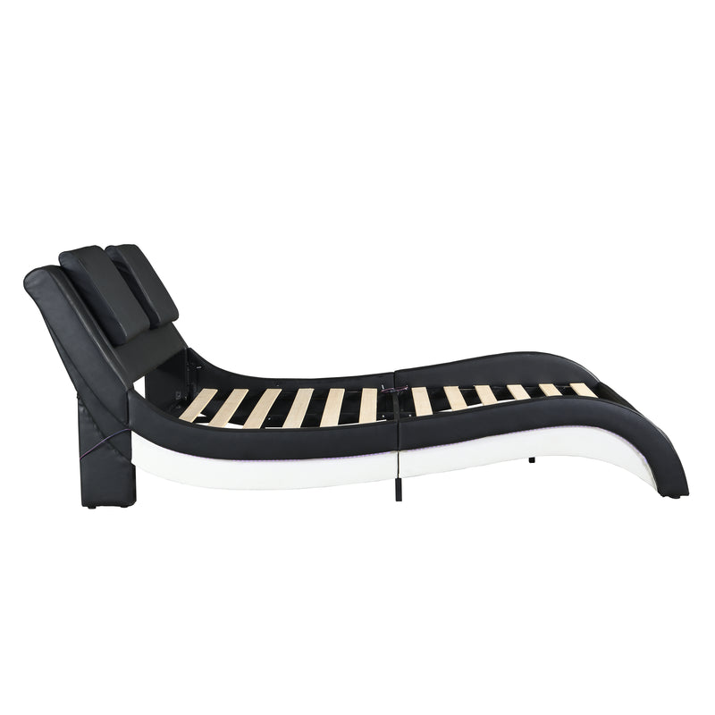 Faux Leather Upholstered Platform Bed Frame with led lighting,Bluetooth connection to play music control,Backrest vibration massage,Curve Design, Wood Slat Support, No Box Spring Needed,King