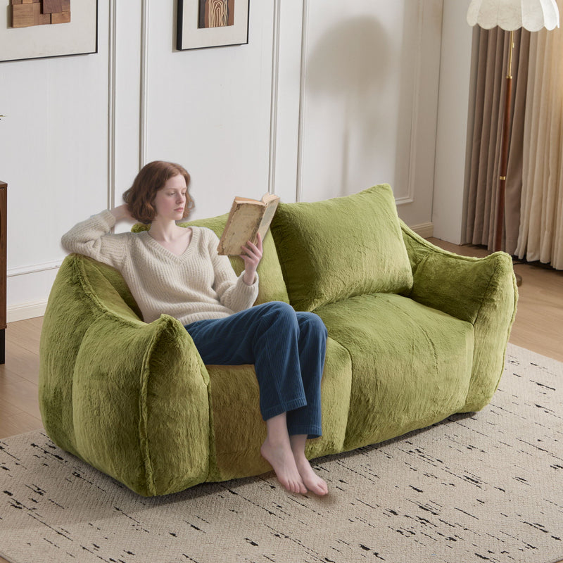 Giant Bean Bag Couch, Ultra Soft Fluffy Loveseat For Living Room Reading Chair With Pillows - Green