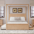 Canopy Platform Bed With Trundle And 3 Storage Drawers, 4 Post Solid Bed Frame With Headboard