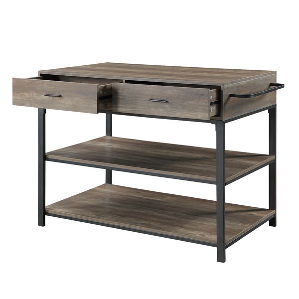 Macaria - Kitchen Island - Rustic Oak & Black Finish - 36"