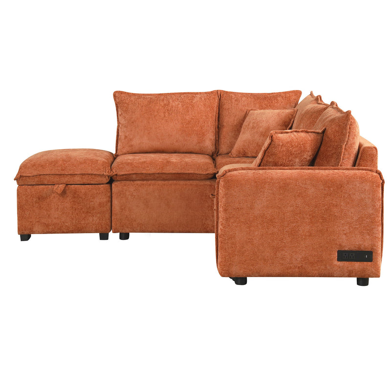 Convertible Sofa Bed Sectional Sofa Sleeper L-Shaped Sofa With A Storage Ottoman, Two Pillows, Two Power Sockets And Two USB Ports For Living Room