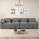 122.8" Convertible Modular Minimalist Sofa Free Combination 4 Seater Sofa Chenille Fabric Sectional sofa with 5 Pillows for Living Room, Office, Apartment, Small Space, Gray