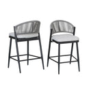 Outdoor 26" Counter Height Metal Frame Counter Stools With Scallop Shaped Backrest & Water Resistant Cushions