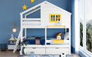 Twin over Twin Bunk Bed with 2 Drawers, 1 Storage Box, 1 Shelf, Window and Roof-White(OLD SKU:LT000608AAK)
